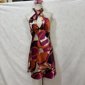 Y2K Satin geometric keyhole halter mini dress sz medium